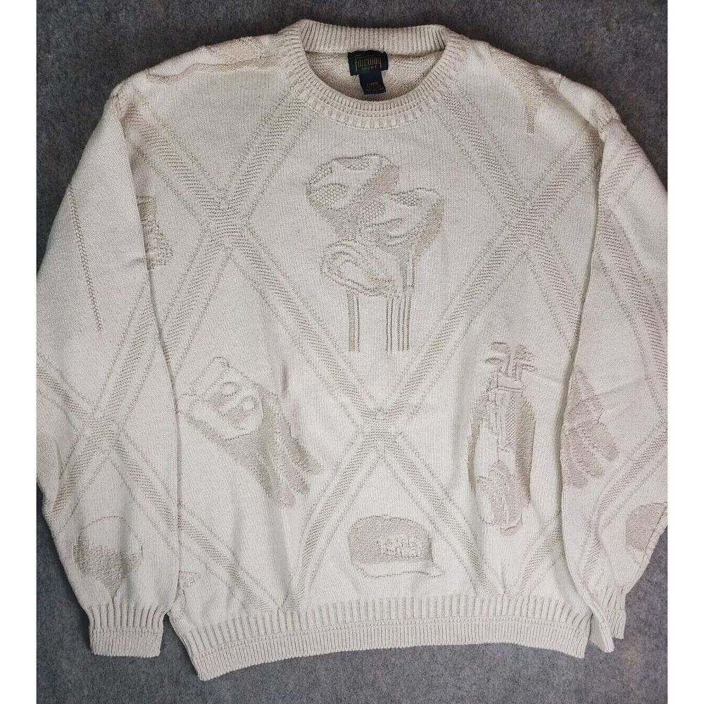 Steve Stricker Fairway Sport Textured Sweater XL Cream Crewneck Golf Cotton USA